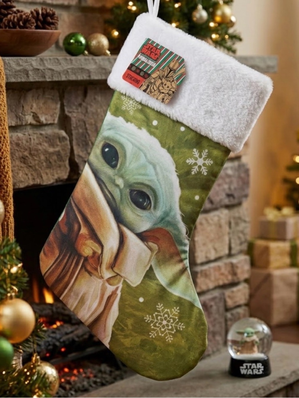 Star Wars: The Mandalorian Grogu (Baby Yoda) Christmas Stocking with Plush Trim